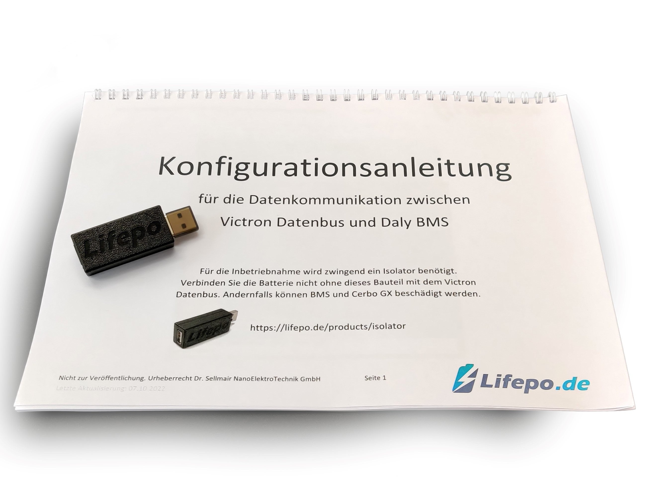Isolator and configuration instructions for connecting the battery system to the Victron data bus