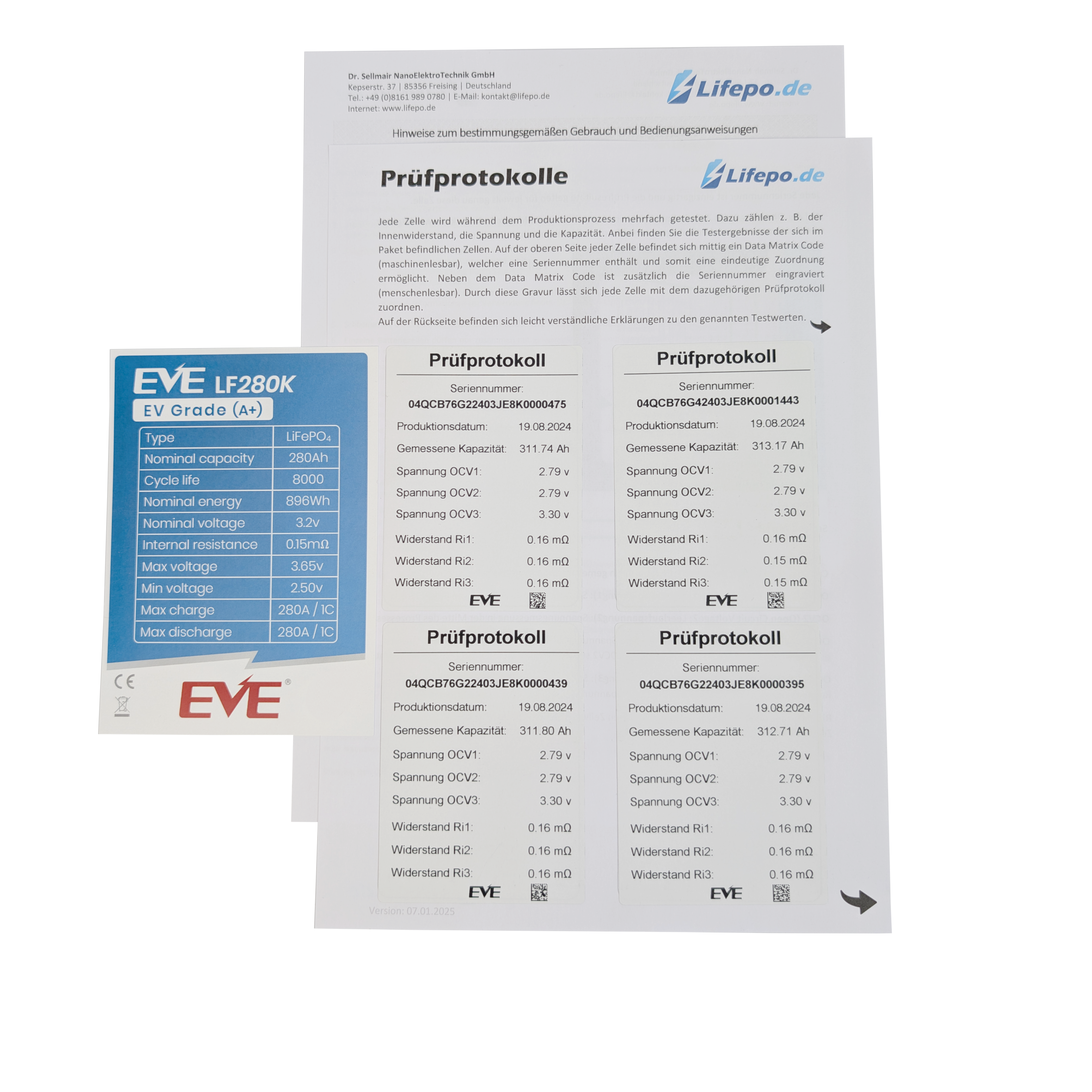 0% MwSt 12V 280Ah - EVE - EV Grade (A+) - 4000Wh - 8000 Zyklen - Lifepo4 Zellen