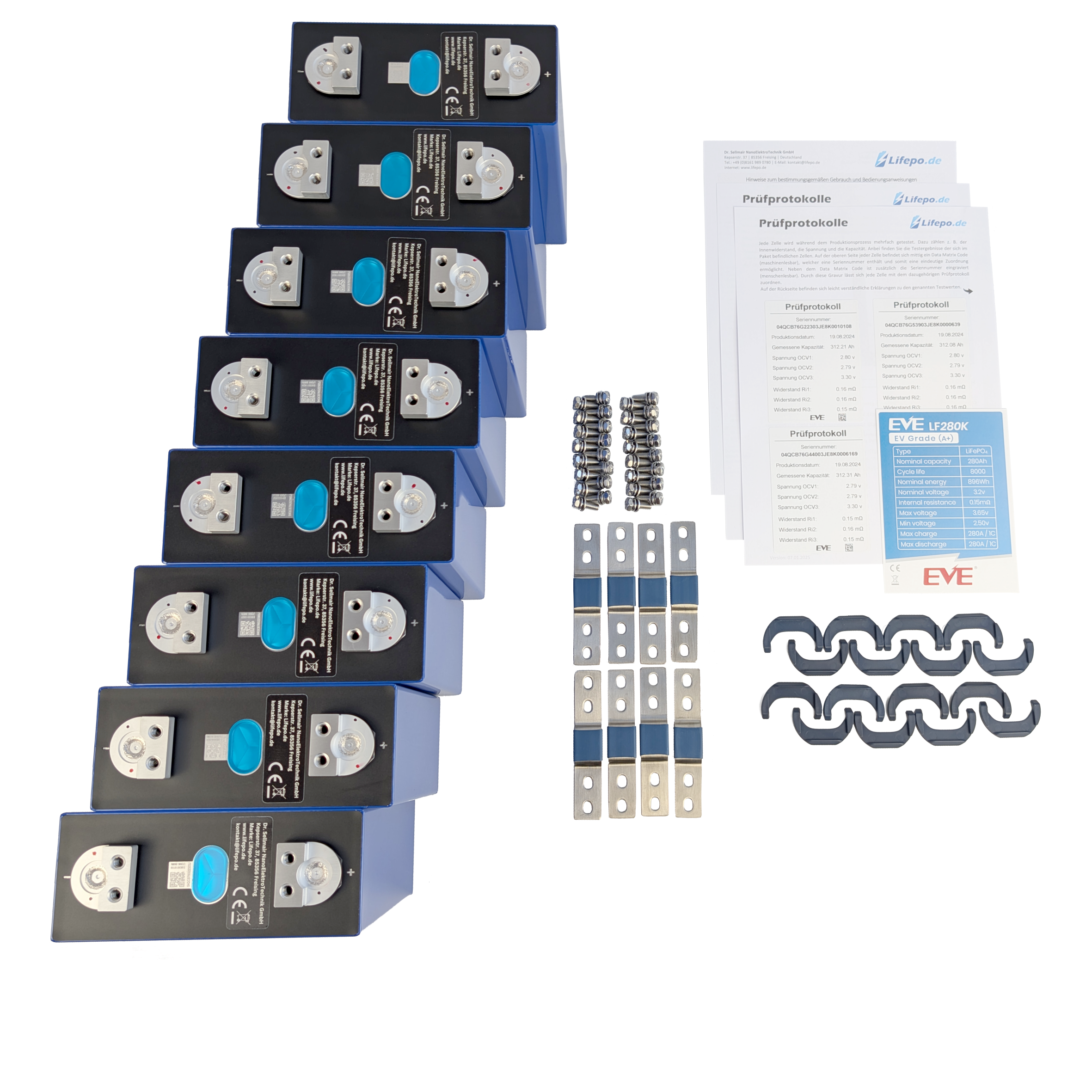 0% MwSt 24V 280Ah - EVE - EV Grade (A+) - 8000Wh - 8000 Zyklen - Lifepo4 Zellen