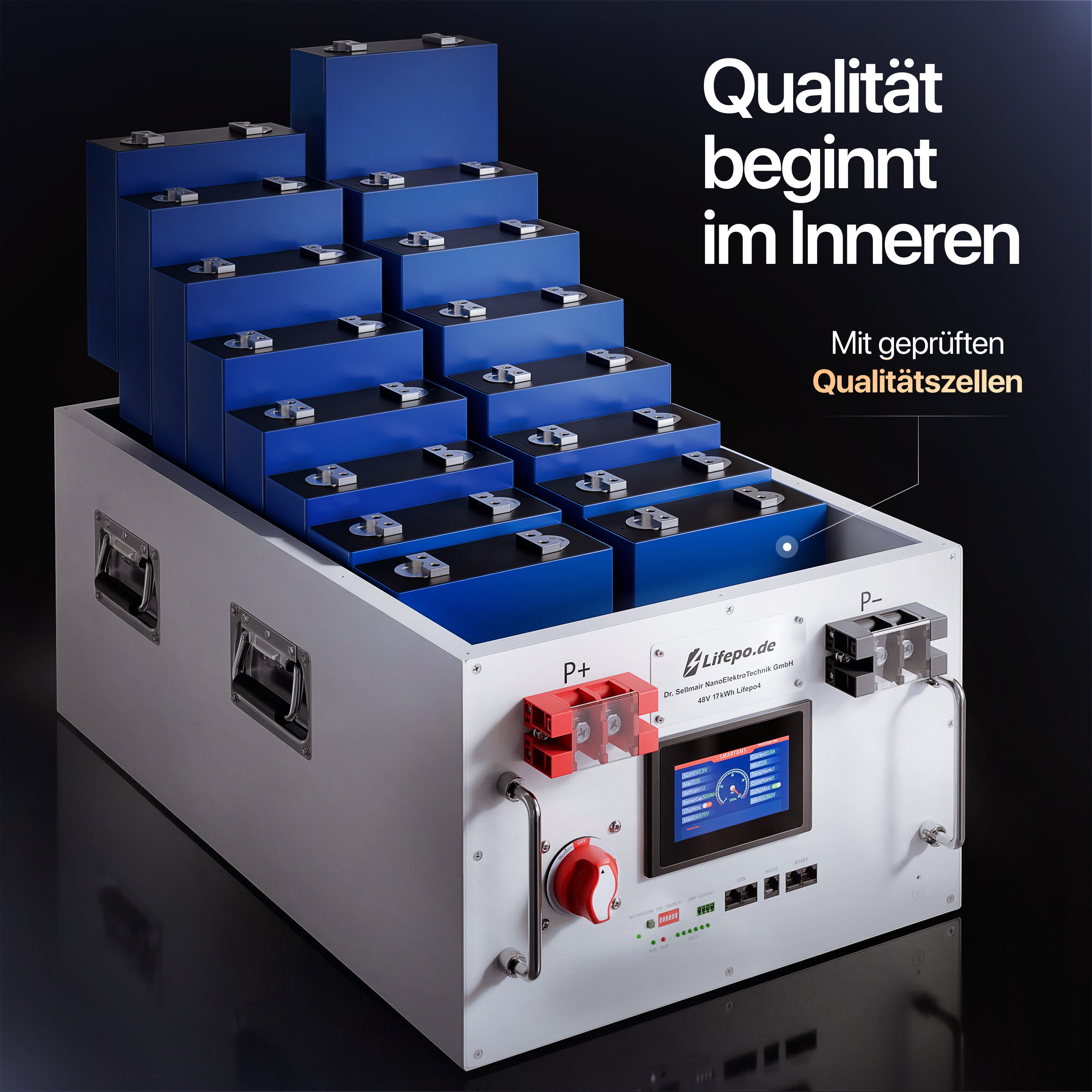 Lifepo4 17kWh 48V Batterie (HS-48-17.0) - langlebig, sicher, hergestellt in Deutschland (0%MwSt)