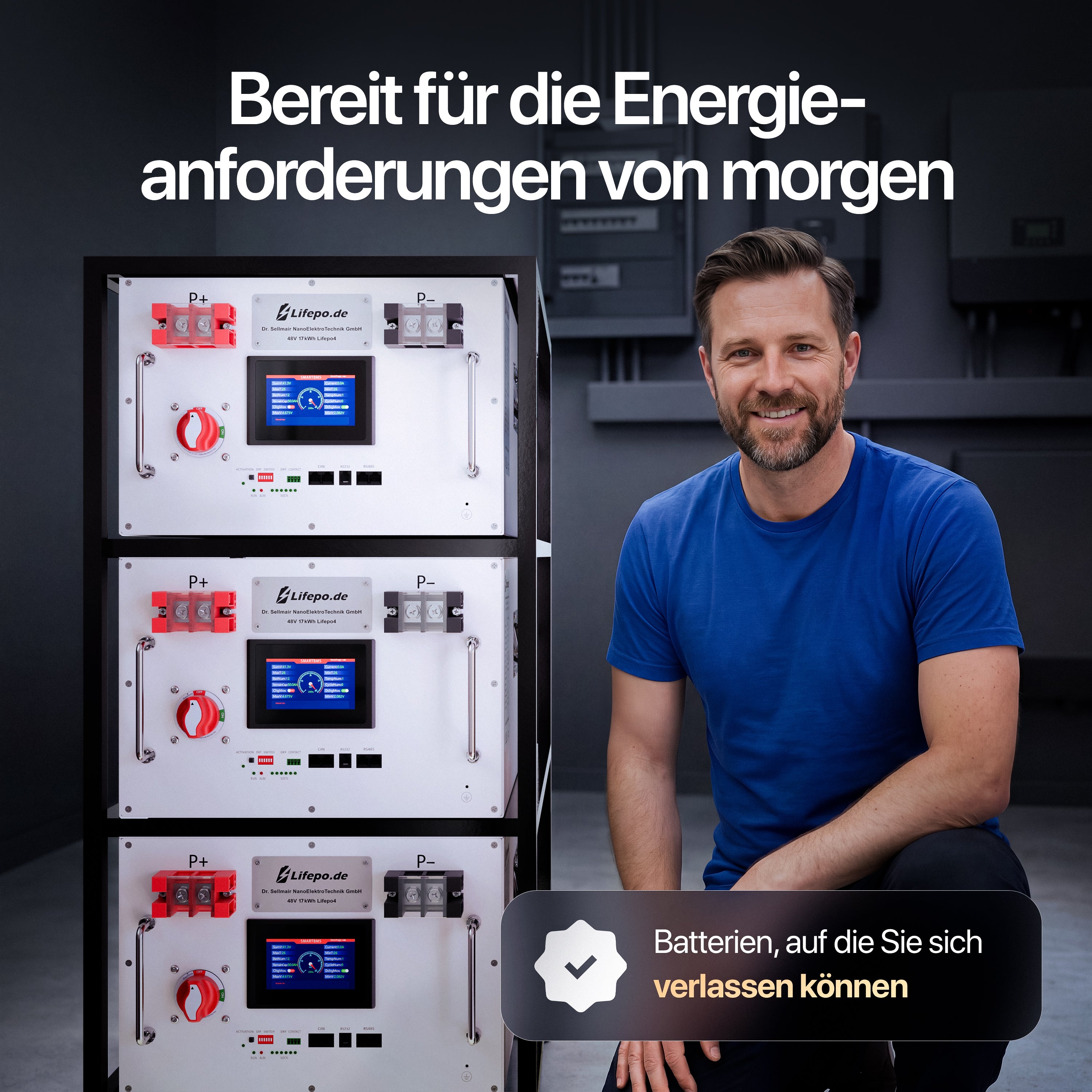 Lifepo4 17kWh 48V Batterie (HS-48-17.0) - langlebig, sicher, hergestellt in Deutschland (0%MwSt)