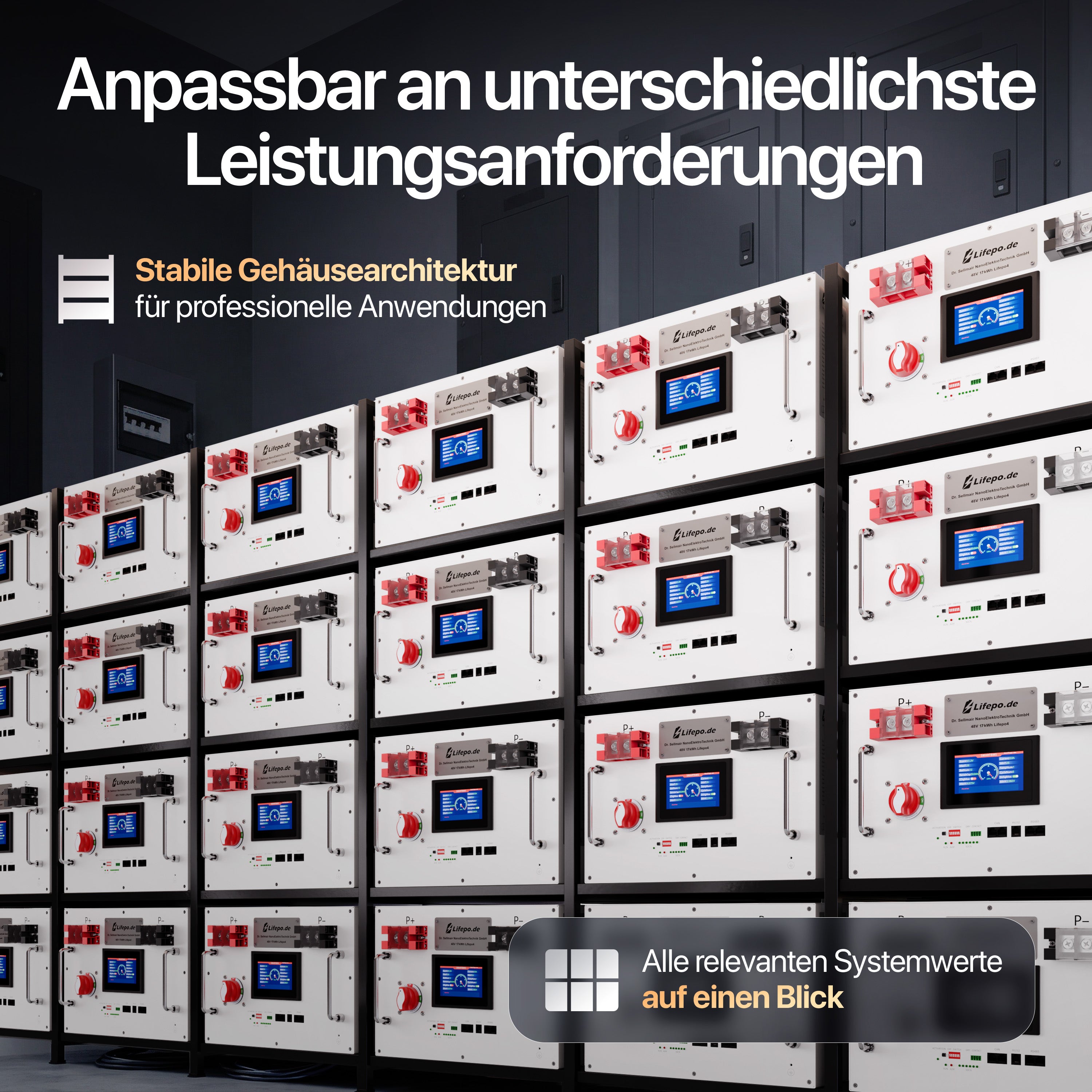 Lifepo4 17kWh 48V Batterie (HS-48-17.0) - langlebig, sicher, hergestellt in Deutschland (0%MwSt)