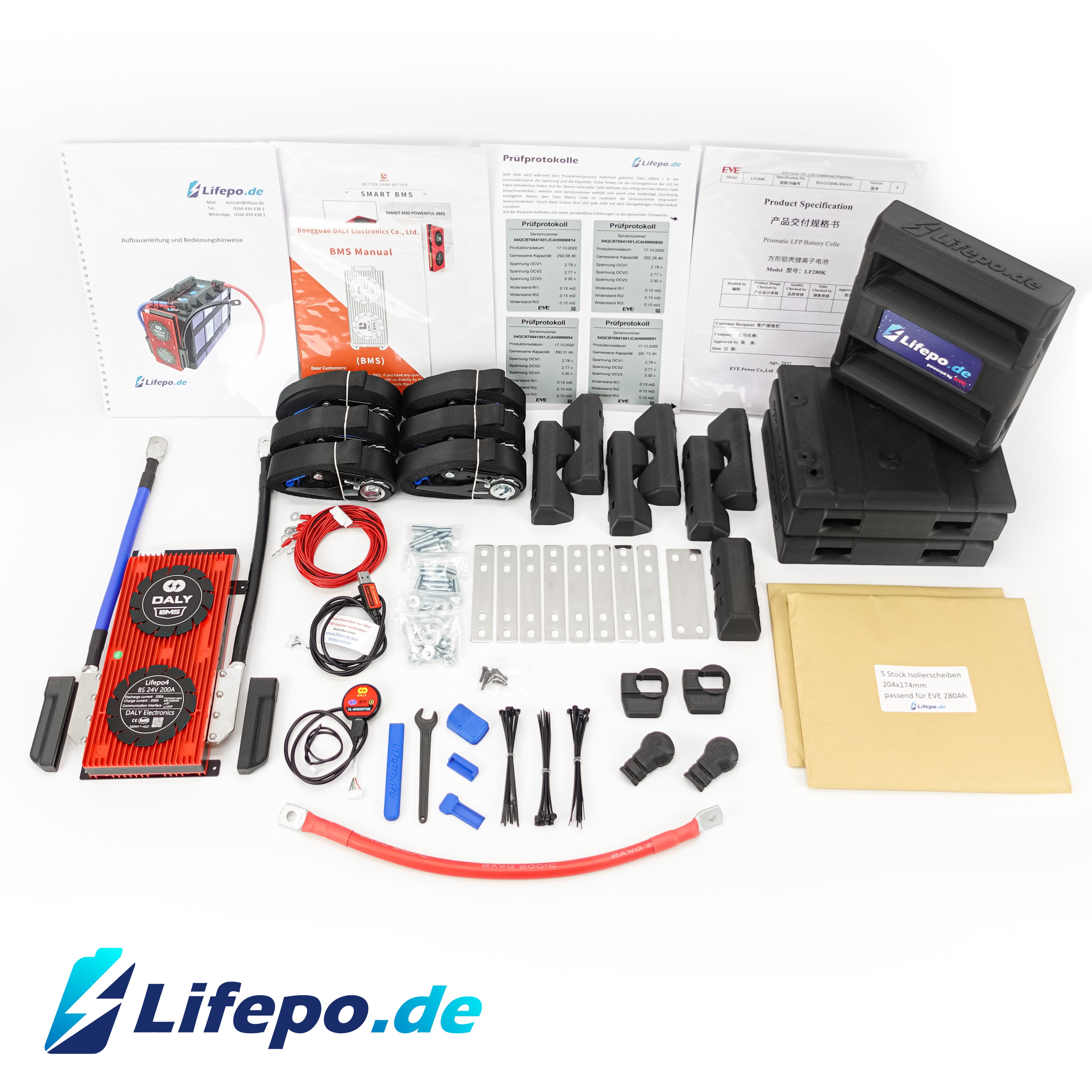 24v 280Ah Lifepo4 Batteriesystem mit EVE Grade A+ 7,17kWh - zweireihig